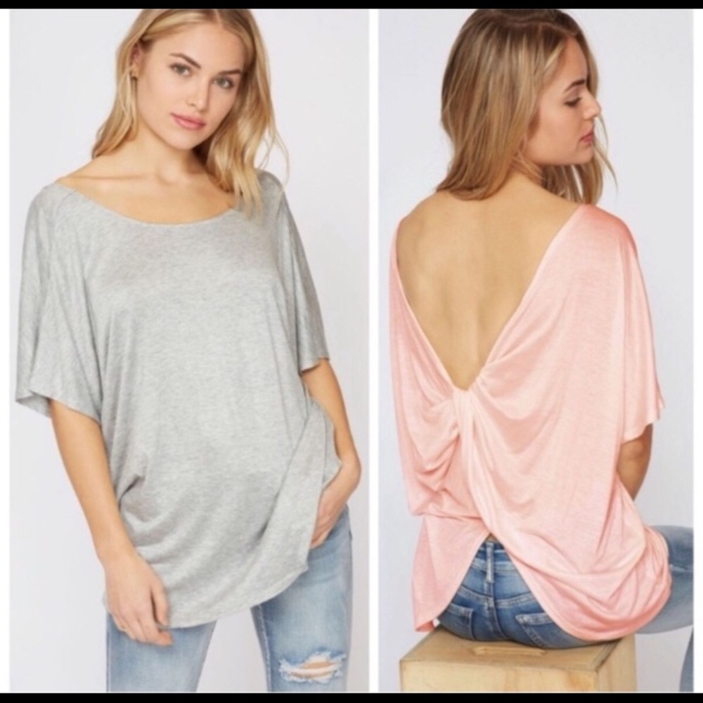 Twist Back Top Gray Open Back